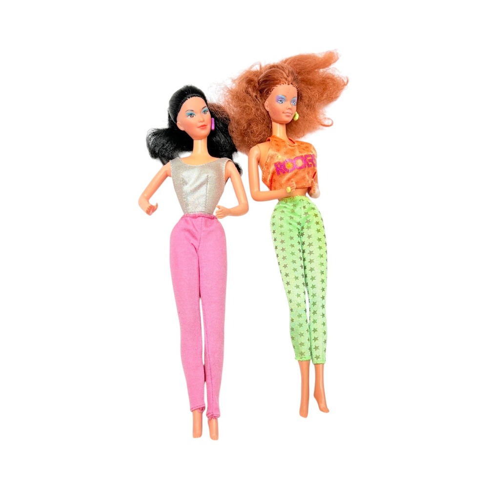 Barbie and the Rockers Dana & Diva Dolls Pink Orange Green Vintage Mattel 1985